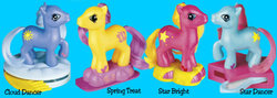 Size: 550x195 | Tagged: safe, cloud dancer, spring treat (hmt), star bright (g3), star dancer (g3), earth pony, pony, g3, blue background, female, happy meal, mare, mcdonald's happy meal toys, photo, simple background, toy