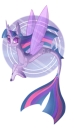 Size: 673x1200 | Tagged: safe, artist:motger-mor, twilight sparkle, alicorn, seapony (g4), g4, my little pony: the movie, bubble, curved horn, cute, dorsal fin, ear fluff, female, fin, fin wings, fins, fish tail, flowing mane, flowing tail, horn, looking at you, looking back, mare, markings, ocean, purple eyes, scales, seaponified, seapony twilight, smiling, smiling at you, solo, species swap, spread wings, swimming, tail, twilight sparkle (alicorn), underwater, water, wings