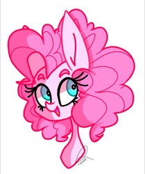 Size: 674x805 | Tagged: safe, artist:motger-mor, pinkie pie, earth pony, pony, g4, bust, female, open mouth, portrait, signature, simple background, solo, white background