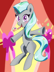 Size: 900x1200 | Tagged: safe, artist:tastyrainbow, oc, oc only, pony, blushing, cute, happy, party, party horn, red eyes, solo