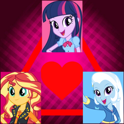 Size: 1500x1500 | Tagged: safe, sunset shimmer, trixie, twilight sparkle, equestria girls, g4, my little pony equestria girls: better together, female, lesbian, love triangle, ship:suntrix, ship:twixie, shipping