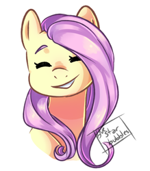 Size: 474x542 | Tagged: safe, artist:bluestarbubbles, fluttershy, pony, g4, bust, cute, doodle, eyes closed, female, mare, portrait, shyabetes, simple background, smiling, solo, watermark, white background