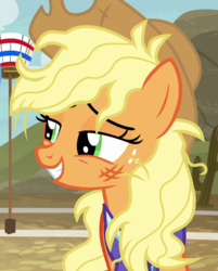 Size: 580x720 | Tagged: safe, screencap, applejack, earth pony, pony, buckball season, g4, cropped, cute, female, jackabetes, messy mane, solo, stupid sexy applejack