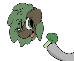 Size: 1010x825 | Tagged: safe, artist:vhs, oc, oc only, oc:branch, pony, broccoli, disembodied head, disgusted, food, head, offscreen character, simple background, solo