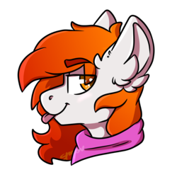 Size: 2000x2000 | Tagged: safe, artist:spoopygander, oc, oc only, oc:fiery glow, pony, clothes, commission, ear fluff, high res, looking at you, looking back, male, multicolored hair, outline, scarf, smiling, solo, stallion, tongue out
