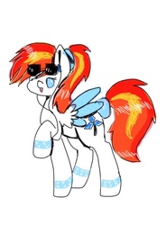 Size: 750x1020 | Tagged: safe, oc, oc only, pegasus, pony, earbuds, simple background, solo, sunglasses