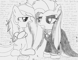 Size: 2200x1700 | Tagged: source needed, safe, artist:tenebrousmelancholy, fluttershy, rainbow dash, g4, accessory, angry, black dress, clothes, dress, duo, ear piercing, earring, fluttergoth, goth, jewelry, messy mane, necklace, piercing, traditional art