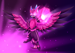 Size: 3762x2647 | Tagged: safe, artist:honeybbear, oc, oc only, pegasus, pony, armor, helmet, high res, offspring, parent:princess cadance, parent:shining armor, parents:shiningcadance, simple background, solo, space, weapon