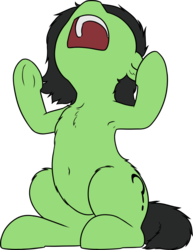 Size: 1501x1947 | Tagged: safe, artist:smoldix, oc, oc only, oc:filly anon, earth pony, pony, armpits, belly button, chest fluff, female, filly, open mouth, screaming, screech, screeching, simple background, solo, transparent background, underhoof