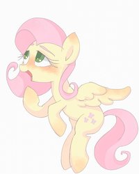Size: 1447x1809 | Tagged: safe, artist:1drfl_world_end, fluttershy, pegasus, pony, g4, blushing, female, looking at something, looking up, mare, open mouth, simple background, solo, spread wings, white background, wings