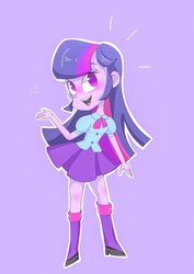 Size: 1312x1849 | Tagged: safe, artist:1drfl_world_end, twilight sparkle, equestria girls, g4, blushing, clothes, cute, female, heart, leg warmers, moe, pleated skirt, shoes, skirt, solo