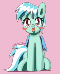 Size: 900x1100 | Tagged: safe, artist:tastyrainbow, oc, oc only, pegasus, pony, :p, blush sticker, blushing, happy, red eyes, solo, tongue out