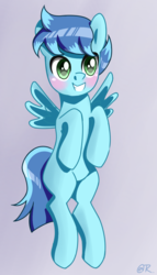 Size: 700x1220 | Tagged: safe, artist:tastyrainbow, oc, oc only, unnamed oc, pegasus, pony, blue, blushing, cute, green eyes, smiling, solo