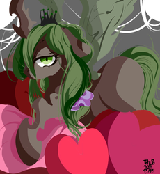 Size: 1188x1290 | Tagged: safe, artist:tohupo, queen chrysalis, changeling, changeling queen, g4, female, heart, looking at you, solo