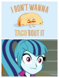 Size: 3106x4096 | Tagged: safe, edit, screencap, sonata dusk, equestria girls, g4, my little pony equestria girls: rainbow rocks, bad pun, food, play on words, pun, sonataco, starenata, taco, wordplay