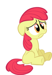 Size: 3985x5761 | Tagged: safe, artist:scrimpeh, edit, editor:slayerbvc, vector edit, apple bloom, earth pony, pony, g4, accessory-less edit, female, filly, missing accessory, sad, simple background, sitting, solo, transparent background, vector