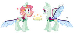 Size: 2764x1236 | Tagged: safe, artist:x-dainichi-x, oc, oc only, oc:sunset aura, changepony, hybrid, pony, bald, male, offspring, parent:princess celestia, parent:thorax, parents:thoralestia, reference sheet, simple background, solo, transparent background