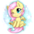 Size: 590x590 | Tagged: safe, artist:tokokami, fluttershy, pegasus, pony, g4, :3, blushing, chibi, cute, female, looking away, mare, one eye closed, shyabetes, sitting, smiling, solo, spread wings, wings, wink