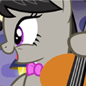 Size: 125x125 | Tagged: safe, artist:shadesmaclean, edit, edited screencap, screencap, octavia melody, earth pony, pony, g4, animated, bubblegum, cello, female, food, gif, gif for breezies, gum, mare, musical instrument, picture for breezies, solo
