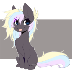 Size: 2422x2476 | Tagged: safe, artist:teranen, oc, oc only, oc:ice trio, earth pony, pony, :p, back fluff, chest fluff, colored pupils, cute, ear fluff, eye clipping through hair, female, fluffy, high res, leg fluff, looking at you, mare, no pupils, ocbetes, rainbow hair, simple background, sitting, smiling, solo, tongue out, transparent background