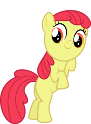 Size: 1500x2032 | Tagged: safe, artist:masem, edit, editor:slayerbvc, vector edit, apple bloom, earth pony, pony, g4, accessory-less edit, bipedal, bipedal leaning, female, filly, leaning, looking down, missing accessory, simple background, solo, transparent background, vector