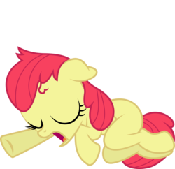 Size: 9301x8996 | Tagged: safe, artist:deadparrot22, edit, editor:slayerbvc, vector edit, apple bloom, earth pony, pony, g4, absurd resolution, accessory-less edit, female, filly, lying down, messy mane, missing accessory, simple background, sleeping, solo, transparent background, vector