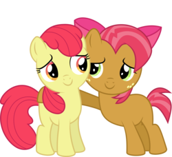 Size: 6514x5933 | Tagged: safe, artist:deadparrot22, edit, editor:slayerbvc, vector edit, apple bloom, babs seed, earth pony, pony, g4, absurd resolution, accessory swap, accessory-less edit, apple bloom's bow, bow, cousins, female, filly, hair bow, simple background, transparent background, vector