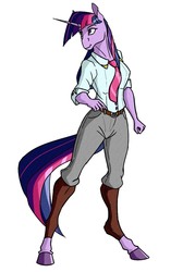 Size: 860x1200 | Tagged: safe, artist:akweer, twilight sparkle, unicorn, anthro, unguligrade anthro, g4, clothes, female, shirt, solo, unicorn twilight