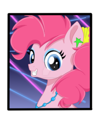 Size: 1024x1280 | Tagged: safe, artist:sparkleshadow, pinkie pie, earth pony, pony, g4, 80s, alternate hairstyle, braces, deviantart watermark, ear piercing, earring, eyeshadow, female, grin, jewelry, makeup, mare, necklace, obtrusive watermark, piercing, ponytail, scrunchie, simple background, smiling, solo, teeth, transparent background, watermark