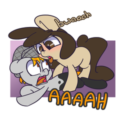 Size: 1500x1378 | Tagged: safe, artist:lou, oc, oc:button plug, oc:louvely, pony, bully, bullying, bwah, drool, drool string, duo, screaming, tongue out
