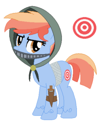 Size: 367x428 | Tagged: safe, artist:fandom-crockpot, oc, oc only, oc:blue arrow, earth pony, pony, bandage, bandana, dagger, female, holster, hood, knife, mare, mask, simple background, solo, transparent background, weapon