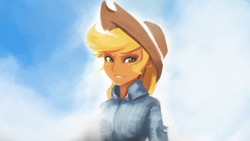 Size: 1920x1080 | Tagged: safe, artist:hierozaki, applejack, human, g4, clothes, cowboy hat, female, hat, humanized, pony coloring, shirt, solo, stetson