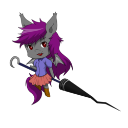 Size: 1024x1024 | Tagged: safe, artist:kiminofreewings, oc, oc only, oc:mumey, anthro, 2019 community collab, derpibooru community collaboration, bat wings, boots, chibi, clothes, fangs, female, looking at you, shoes, simple background, skirt, smiling, solo, transparent background, wings