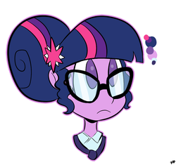 Size: 951x895 | Tagged: safe, artist:benja, sci-twi, twilight sparkle, human, equestria girls, g4, bust, colored pupils, female, glasses, hair bun, portrait, signature, simple background, solo, white background