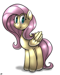 Size: 1020x1281 | Tagged: safe, artist:benja, fluttershy, pony, g4, colored pupils, ear fluff, female, signature, simple background, solo, white background