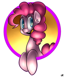 Size: 975x1166 | Tagged: safe, artist:benja, pinkie pie, earth pony, pony, g4, colored pupils, cute, diapinkes, female, mare, open mouth, signature, simple background, smiling, solo, white background