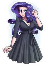 Size: 1253x1700 | Tagged: safe, alternate version, artist:king-kakapo, rarity, human, g4, bracelet, breasts, busty rarity, cleavage, clothes, curvy, dress, ear piercing, earring, female, hourglass figure, humanized, jewelry, piercing, simple background, solo