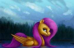 Size: 3045x1970 | Tagged: safe, artist:allforyouart, fluttershy, pegasus, pony, g4, female, mare, pegaduck, solo, swimming