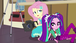 Size: 1280x720 | Tagged: safe, artist:bigpurplemuppet99, aria blaze, fluttershy, equestria girls, g4, my little pony equestria girls: better together, outtakes (episode), camera, female, geode of fauna, lesbian, magical geodes, ship:ariashy, shipping, tripod