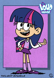 Size: 1310x1909 | Tagged: safe, artist:thefreshknight, twilight sparkle, human, g4, clothes, crossover, cute, female, humanized, mary janes, nickelodeon, open mouth, shirt, shoes, skirt, socks, solo, style emulation, the loud house