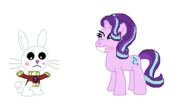 Size: 508x322 | Tagged: safe, artist:drypony198, angel bunny, starlight glimmer, g4, blushing, clothes, female, interspecies, kite, male, ship:starbunny, shipping, straight, sweater