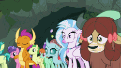 Size: 1000x563 | Tagged: safe, screencap, gallus, ocellus, peppermint goldylinks, sandbar, silverstream, smolder, twilight sparkle, yona, alicorn, changedling, changeling, classical hippogriff, dragon, earth pony, griffon, hippogriff, pony, yak, g4, the end in friend, animated, bow, butt, cloven hooves, colored hooves, dragoness, facehoof, female, friendship student, gif, hair bow, jewelry, male, monkey swings, mouth hold, necklace, pencil, plot, reaction image, student six, surprised, teenager, twilight sparkle (alicorn), writing