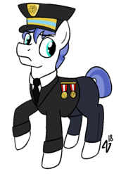 Size: 569x829 | Tagged: safe, artist:heretichesh, earth pony, pony, clothes, hat, male, medal, military uniform, necktie, officer, pants, royal guard, solo, stallion, suit, uniform