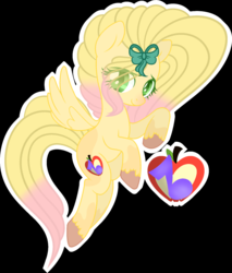 Size: 1739x2040 | Tagged: safe, artist:heartmoondance, oc, oc only, oc:music apple, pegasus, pony, base used, big hair, black background, bow, cutie mark, eye clipping through hair, female, flying, gradient mane, gradient tail, hair bow, long mane, long tail, mare, offspring, outline, parent:big macintosh, parent:fluttershy, parents:fluttermac, ribbon, simple background, smiling, solo, unshorn fetlocks, white outline