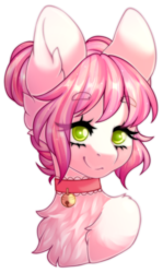 Size: 548x922 | Tagged: safe, artist:dustyonyx, oc, oc only, oc:binky, pony, bell, bell collar, bust, collar, female, mare, portrait, simple background, smiling, solo, transparent background