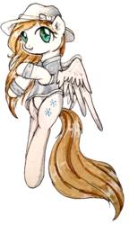 Size: 990x1718 | Tagged: artist needed, safe, edit, oc, oc only, oc:brisk snow, pegasus, pony, 2019 community collab, derpibooru community collaboration, bipedal, clothes, female, hat, inverse, looking at you, mare, simple background, solo, traditional art, transparent background