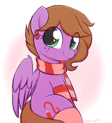 Size: 2698x2981 | Tagged: safe, artist:moozua, oc, oc only, oc:befish, pegasus, pony, clothes, female, high res, mare, scarf, simple background, smiling, socks, solo, striped socks, white background