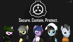 Size: 2400x1400 | Tagged: safe, artist:spinostud, sci-twi, twilight sparkle, alicorn, pegasus, pony, unicorn, g4, 3d, ak74, armor, chaos insurgency, d-class, female, gas mask, group, gun, helmet, looking at you, m4a1, male, mare, mask, mobile task force, scientist, scp, scp containment breach, scp foundation, security, security guard, source filmmaker, stallion, twilight sparkle (alicorn), weapon