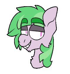 Size: 975x1024 | Tagged: safe, artist:spoopygander, oc, oc only, oc:lone, pony, animated, chest fluff, chin fluff, eyebrow wiggle, eyebrows, gif, half-closed eyes, looking at you, male, smiling, solo, stallion, style emulation