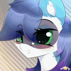 Size: 1111x1111 | Tagged: safe, artist:n0nnny, oc, oc only, oc:dook, animated, art trade, bedroom eyes, blinking, blushing, ear fluff, frame by frame, gif, lips, smiling